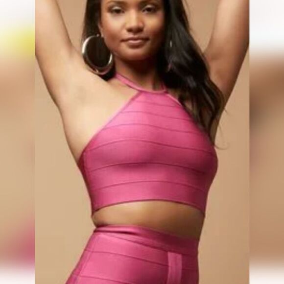 NWT Forever 21 x Herve Leger Bandage Knit Halter Pink Crop Top Limited Edition - Picture 6 of 8